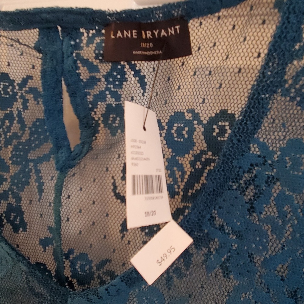 Lane Bryant sz 18/20 sheer lace Teal‎ Blue short slv peplum top boho going out - Picture 2 of 10